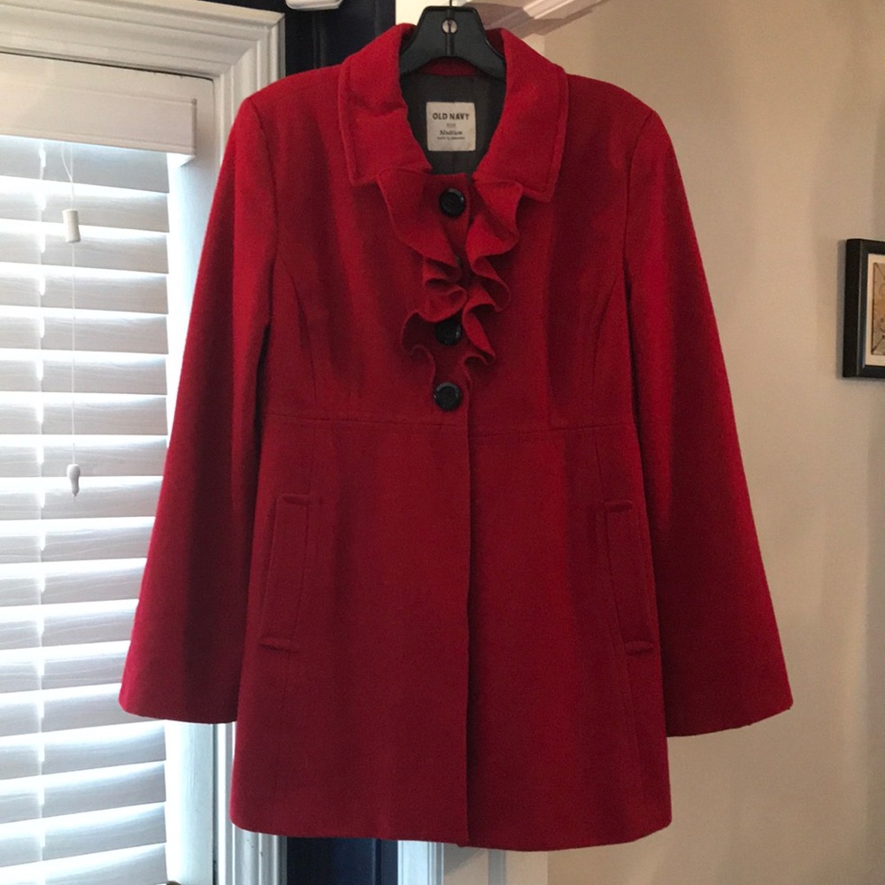 Old Navy Ruffled Red Peacoat